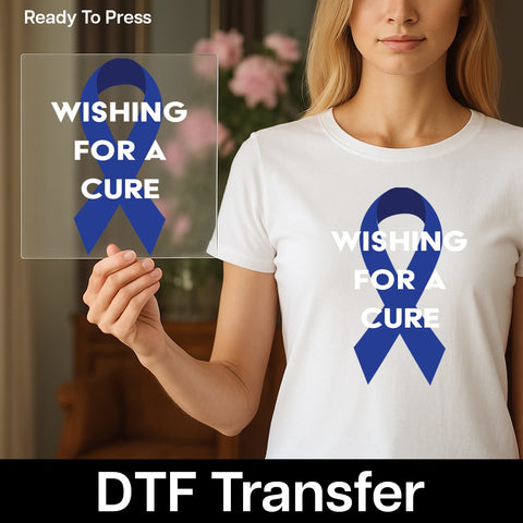 Blue Ribbon Wishing For A Cure DTF Transfer Apparel for Support Groups & Charity Events