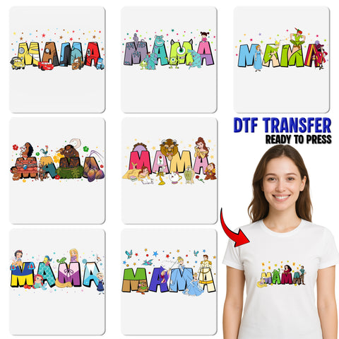 Fairy Tale MAMA DTF Transfer Cute Mother's Day T-shirt Iron-On, Cartoon Fantasy Mom Apparel, Ready To Press DTF