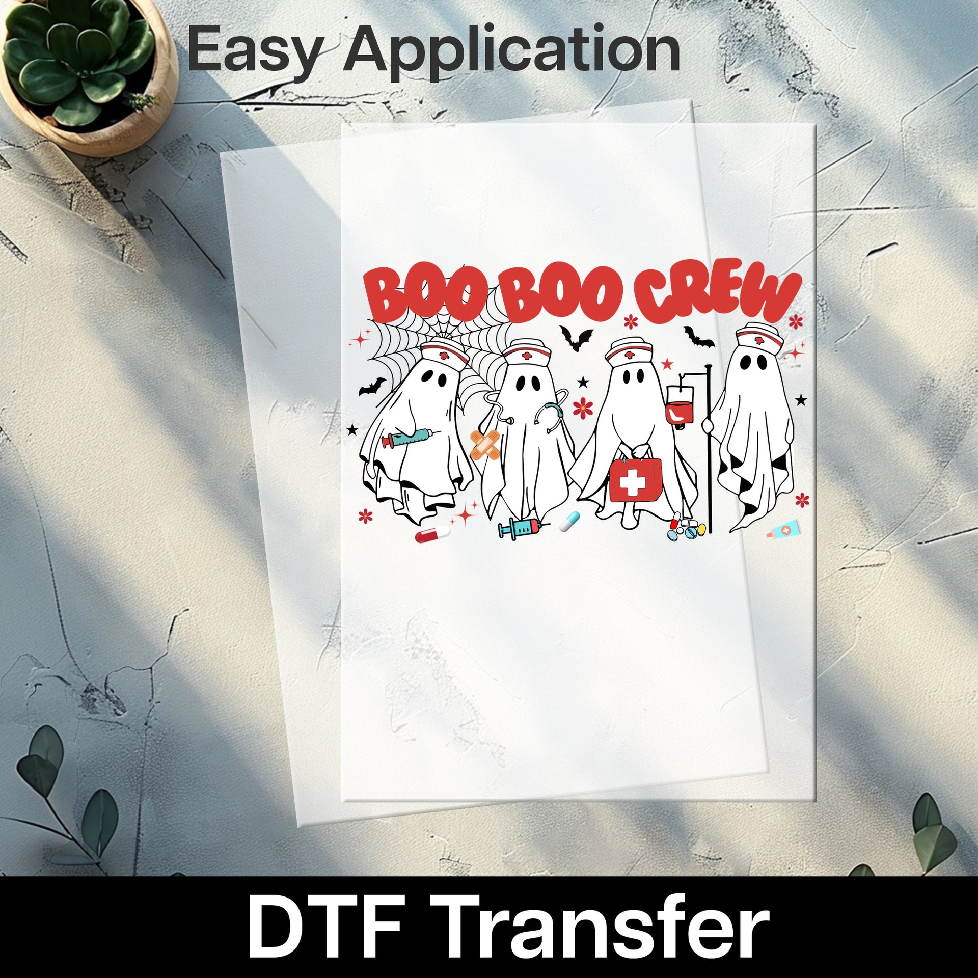 Cute Boo Boo Crew Medical Staff Halloween DTF Transfer Iron-On Funny Ghost Nurse T-Shirt Ready To Press Apparel