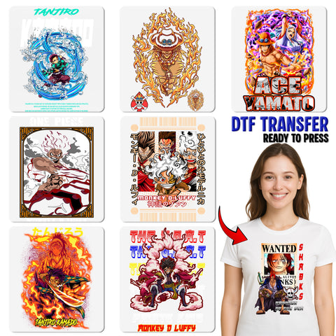 Anime Pirate DTF Transfer, Ready To Press Manga Art Clothing for Fans, Bold Graphic Iron-On for T-shirts & Apparel, Pirate King Cosplay