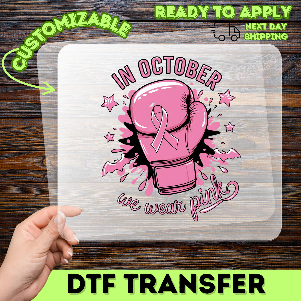 Empowering Pink Boxing Glove Breast Cancer Awareness DTF Transfer T-shirt Iron-On for October Support