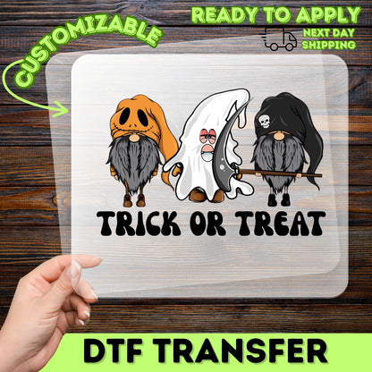Cute Halloween Gnomes DTF Transfer, Funny Pumpkin Ghost Grim Reaper Iron-On, Ready To Press T-Shirt Design for Families