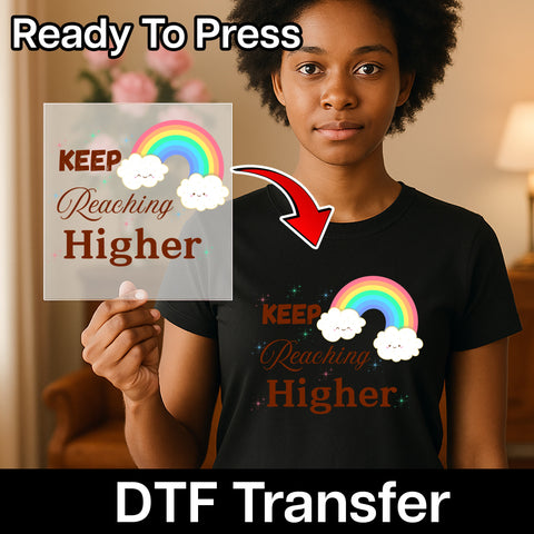Cute Motivational Rainbow & Smiling Clouds DTF Transfer for Teachers & Students Apparel, Ready To Press Inspirational Design