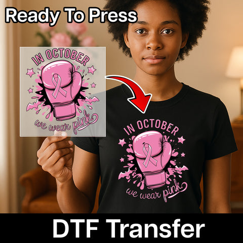 Empowering Pink Boxing Glove Breast Cancer Awareness DTF Transfer T-shirt Iron-On for October Support