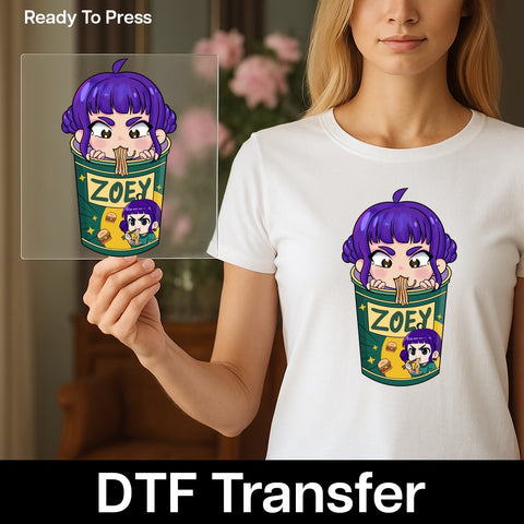 Cute Anime Chibi Noodle DTF Transfer | Funny Ramen Iron-On for Foodie & Anime Fans | Ready To Press Apparel Design