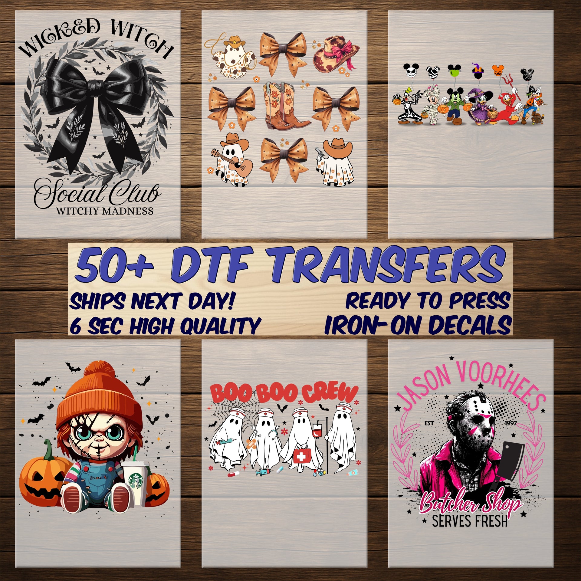 Funny Halloween Thug Life Horror Characters DTF Transfer Iron-On for T-Shirt & Sweatshirt Halloween Pop Culture Fans