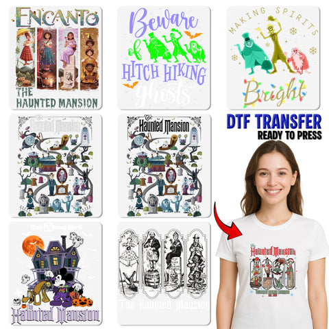 Cartoonish Haunted Mansion Halloween DTF Transfer Iron-On for Spooky T-shirts & Sweatshirts