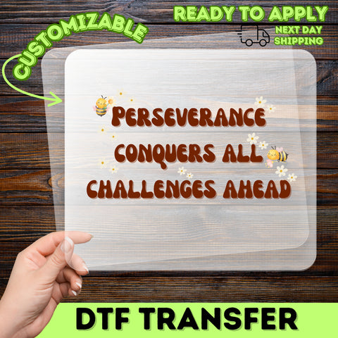 Cute Bee Motivational DTF Transfer for School Events, Team Building & Support Group Apparel - Perseverance Quote Ready To Press Design