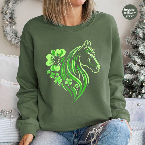 St. Patrick's Day Lucky Horse DTF Transfer, Cute Shamrock Celtic Horse Art Iron-On for Equestrian Apparel & T-Shirts