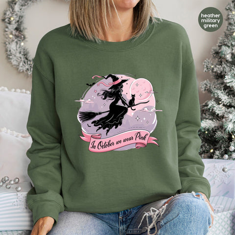 Cute In October We Wear Pink Halloween Witch DTF Transfer for Breast Cancer Awareness T-Shirt & Apparel