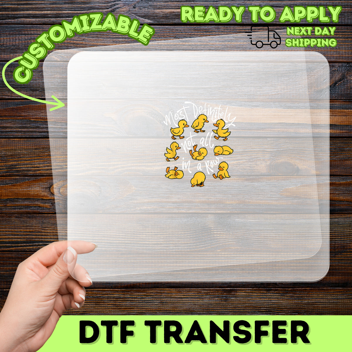 Cute Funny Duck DTF Transfer Iron-On Not In A Row Animal T-Shirt for Families & Friends Apparel Gift