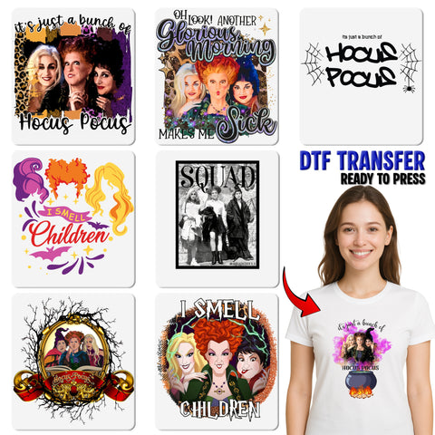 Halloween Witch Trio Funny DTF Transfer Ready To Press Retro Hocus Pocus Shirt for Costume Parties & Friends