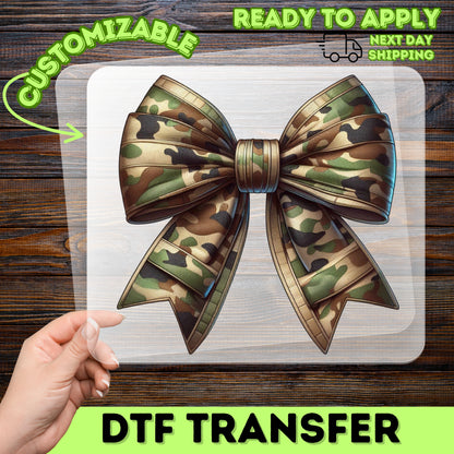 Realistic Camouflage Bow DTF Transfer - Army Support Apparel or Ready To Press Iron-On Military Theme for T-Shirts & More