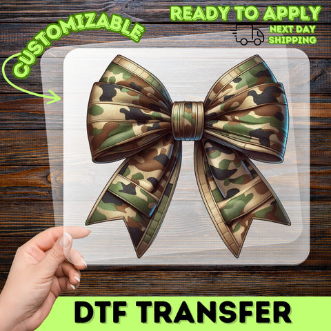 Realistic Camouflage Bow DTF Transfer - Army Support Apparel or Ready To Press Iron-On Military Theme for T-Shirts & More