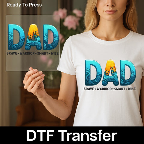 Father's Day Cute DAD Theme DTF Transfer for T-Shirts, Ready to Press Iron-On Gift for Dad Apparel & Father's Tribute