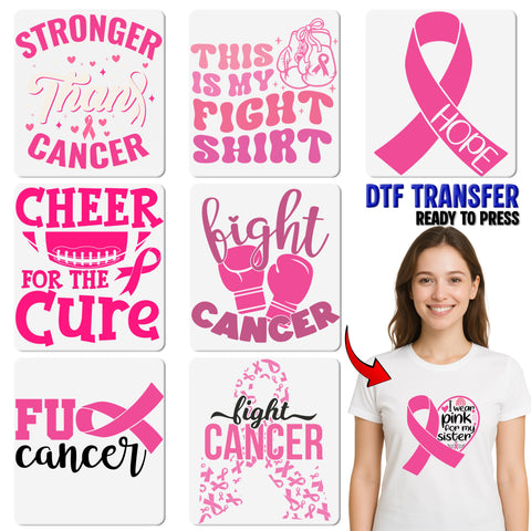 Pink Ribbon Breast Cancer Hope DTF Transfer - Ready To Press Inspirational Apparel for Awareness Events & Supporters