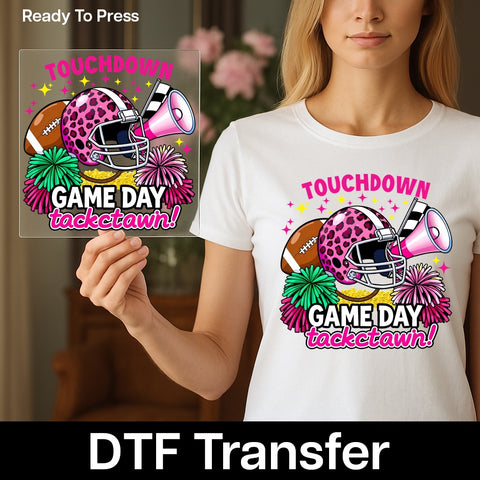 Game Day Cute Touchdown DTF Transfer for Fall Football Apparel & Sporty Group Outfits, Ready To Press Iron-On