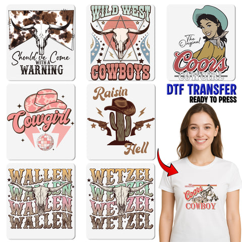 Rustic Western Boho Steer Skull DTF Transfer for Country Music Fans & Concert Apparel Tees