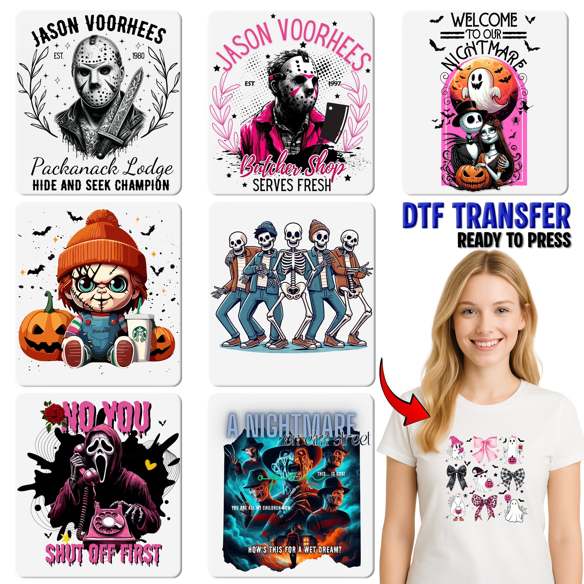 Glamorous Halloween Witch DTF Transfer Ready To Press for Women T-Shirt & Apparel - Spooky Gothic Style
