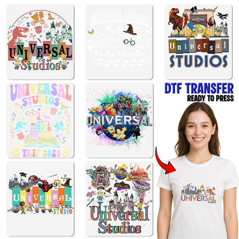 Universal Studios inspired DTF transfer iron-on retro movie decor for family vacation t-shirt apparel