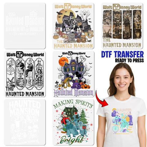 Funny Halloween Christmas Crossover DTF Transfer Ghost Shirt Disney Theme Iron-On for Family & Friends Holiday Apparel