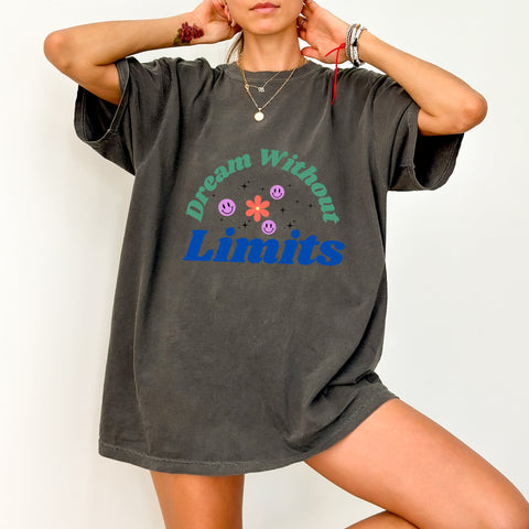 Dream Without Limits Retro Smiley & Flower DTF Transfer Iron-On for Motivational Group Apparel & Fun Youth Shirts