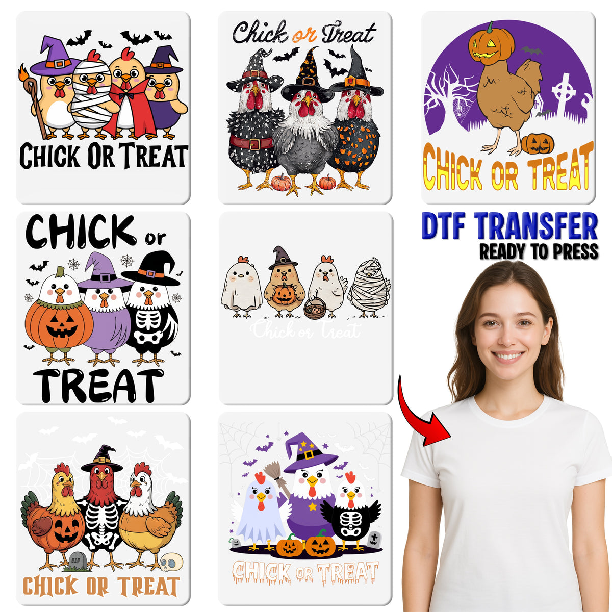 Funny Halloween Chick or Treat DTF Transfer Ready to Press Iron-On for Family & Group Apparel