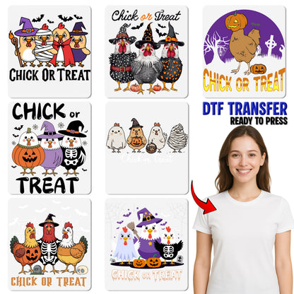 Funny Halloween Chick or Treat DTF Transfer Ready to Press Iron-On for Family & Group Apparel