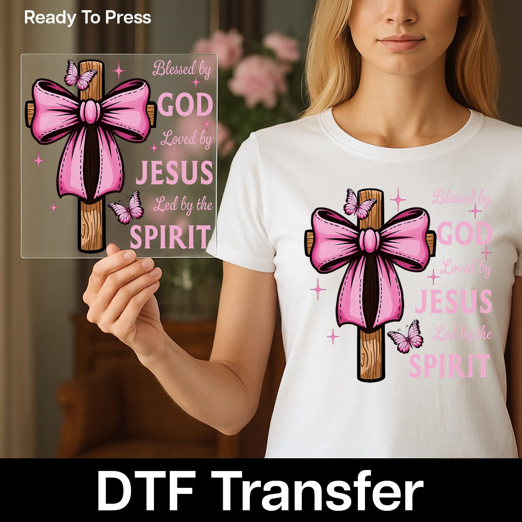 Christian Faith DTF Transfer for Cute Religious Apparel, Ready to Press Pink Cross & Butterfly Shirts for Church Events & Gatherings