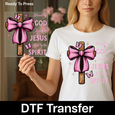 Christian Faith DTF Transfer for Cute Religious Apparel, Ready to Press Pink Cross & Butterfly Shirts for Church Events & Gatherings