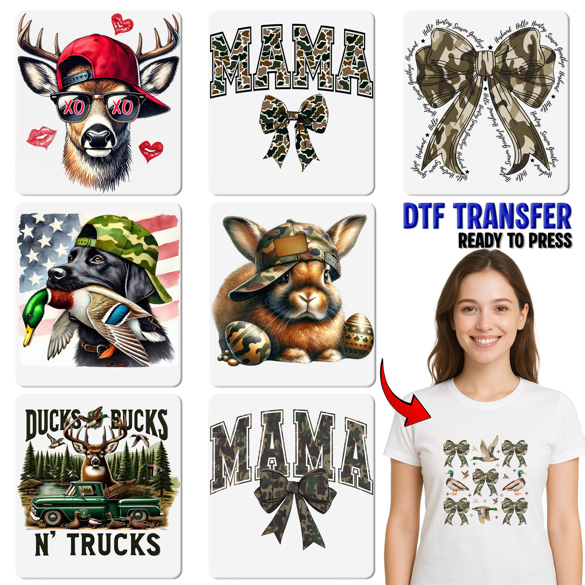Rustic Camouflage Duck Call Ready to Press DTF Transfer for Hunting T-Shirt Mens & Womens Outdoor Enthusiast Apparel
