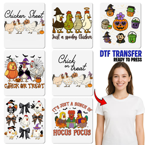 Funny Hocus Pocus Chicken Witches DTF Transfer for Halloween Party Shirt - Cute Ready To Press Iron-On Pop Culture & Animal Apparel