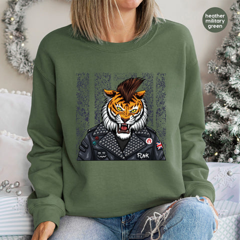 Punk Rock Tiger DTF Transfer Rebel Fashion Tee for Festival Goers & Music Enthusiasts Iron-On T-Shirt Design