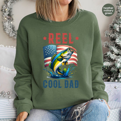 Reel Cool Dad Patriotic DTF Transfer for Father's Day Shirt, Ready to Press Fishing Humor, Perfect for Patriotic Apparel Gifts