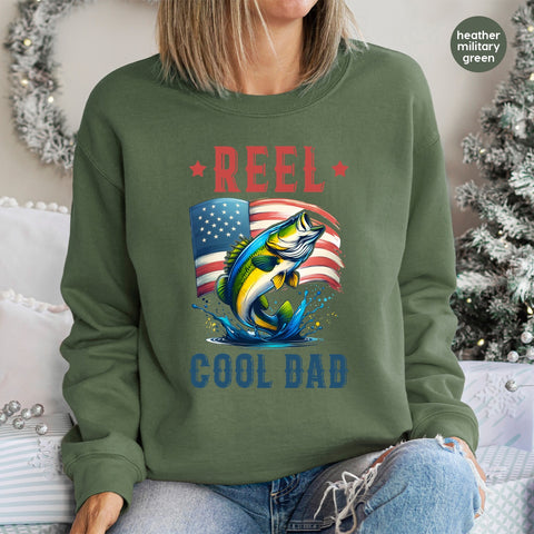 Reel Cool Dad Patriotic DTF Transfer for Father's Day Shirt, Ready to Press Fishing Humor, Perfect for Patriotic Apparel Gifts