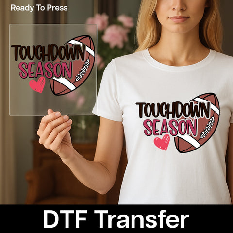 Football Season Cute Touchdown Heart DTF Transfer Ready To Press Iron-On T-shirt for Sports Fans & Family Tailgate Apparel