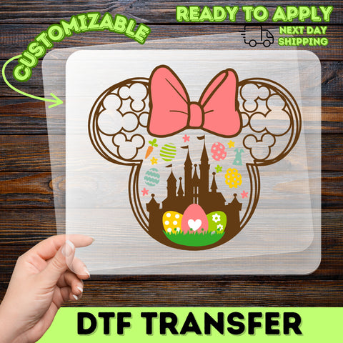 Cute Easter Disney-Inspired Ready To Press DTF Transfer T-Shirt for Families & Group Outings with Castle & Eggs