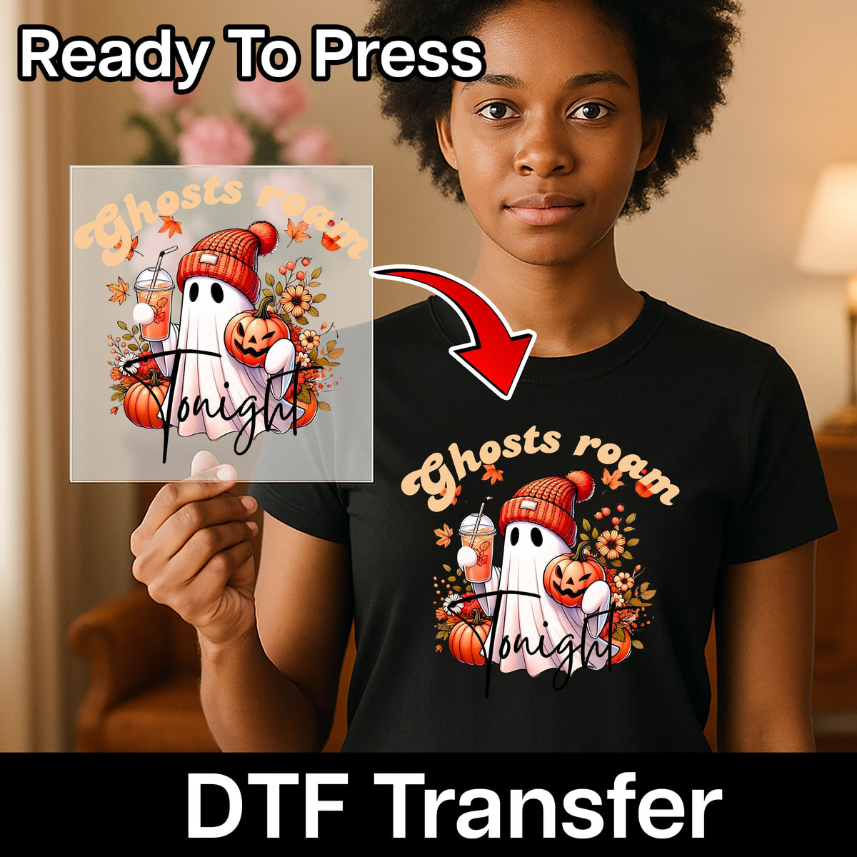 Cute Halloween Ghost DTF Transfer for Fall Apparel - Ready to Press Pumpkin Spice Shirt for Families and Friends
