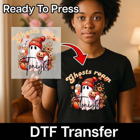 Cute Halloween Ghost DTF Transfer for Fall Apparel - Ready to Press Pumpkin Spice Shirt for Families and Friends