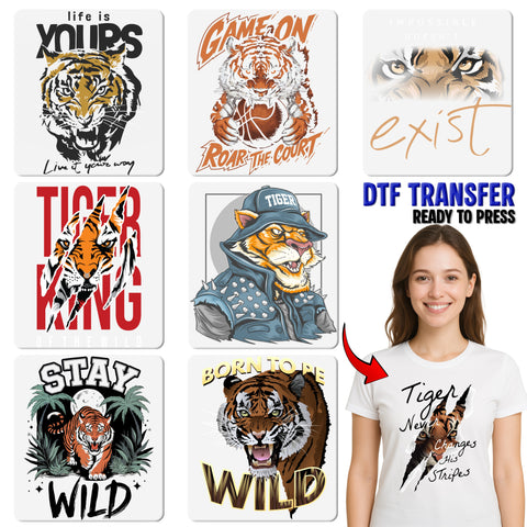 Bold Tiger Fierce Soul Wild Animal DTF Transfer Ready to Press T-Shirt for Adventure Enthusiasts & Animal Lovers