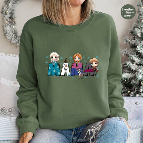 Frozen Inspired Cute Mama DTF Transfer for Family T-Shirt Ready to Press Ice Princess Chibi Style for Moms & Kids Apparel