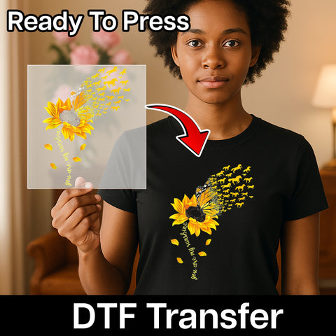 Inspirational Butterfly & Sunflower DTF Transfer for T-Shirt, Uplifting Horse Silhouette Iron-On, Cute Nature Theme Apparel Gift
