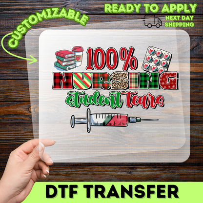 Funny Nursing Student DTF Transfer for Holiday Shirts & Apparel - Cute Medical Design Ready To Press