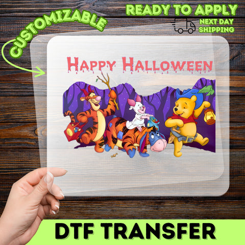 Cute Halloween Characters DTF Transfer, Ready To Press Trick-or-Treat Design for Family Shirts, Nostalgic Iron-On Apparel