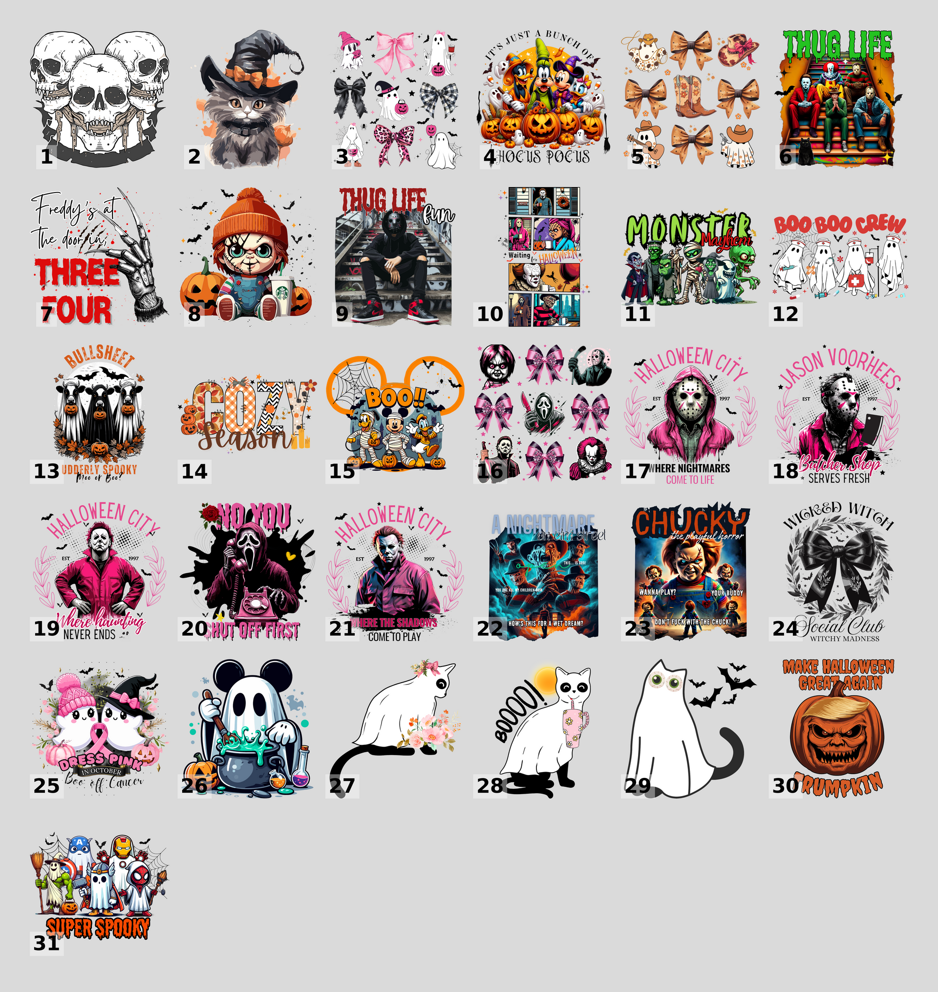 Scary Clown Halloween Iron-On DTF Transfer Funny Gothic Horror Movie Fan Apparel for Adults & Teen Party T-shirt