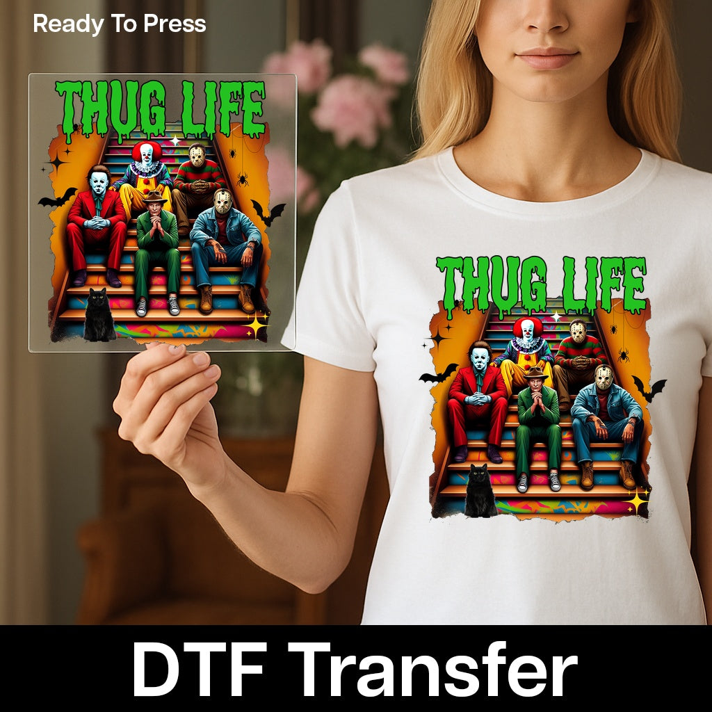 Funny Halloween Thug Life Horror Characters DTF Transfer Iron-On for T-Shirt & Sweatshirt Halloween Pop Culture Fans