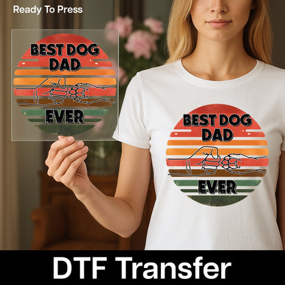 Retro Vintage Best Dog Dad Ever DTF Transfer for Father's Day Funny Pet Lover T-shirt Iron-On Gift