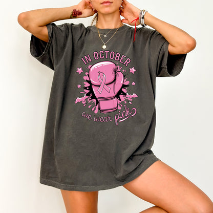 Empowering Pink Boxing Glove Breast Cancer Awareness DTF Transfer T-shirt Iron-On for October Support