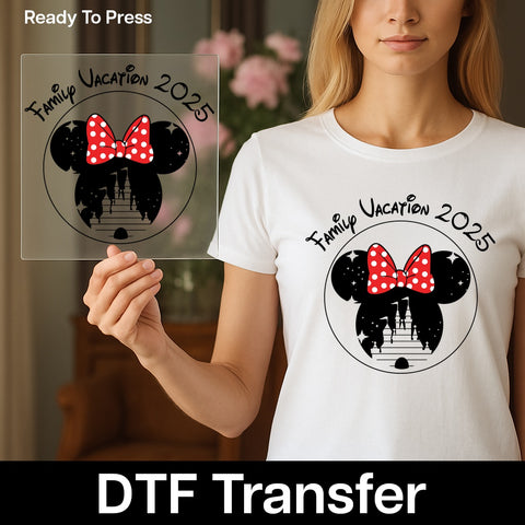 Cute Disney Birthday DTF Transfer, Minnie Bow Iron-On for Family Disney Vacation Shirts, Birthday Girl Apparel Ready to Press