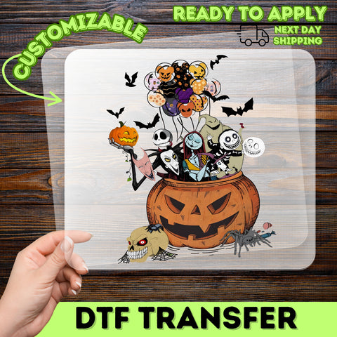 Iron-On Gothic Pumpkin Halloween DTF Transfer Nightmare Inspired Spooky Shirt Ready To Press Family Group Apparel